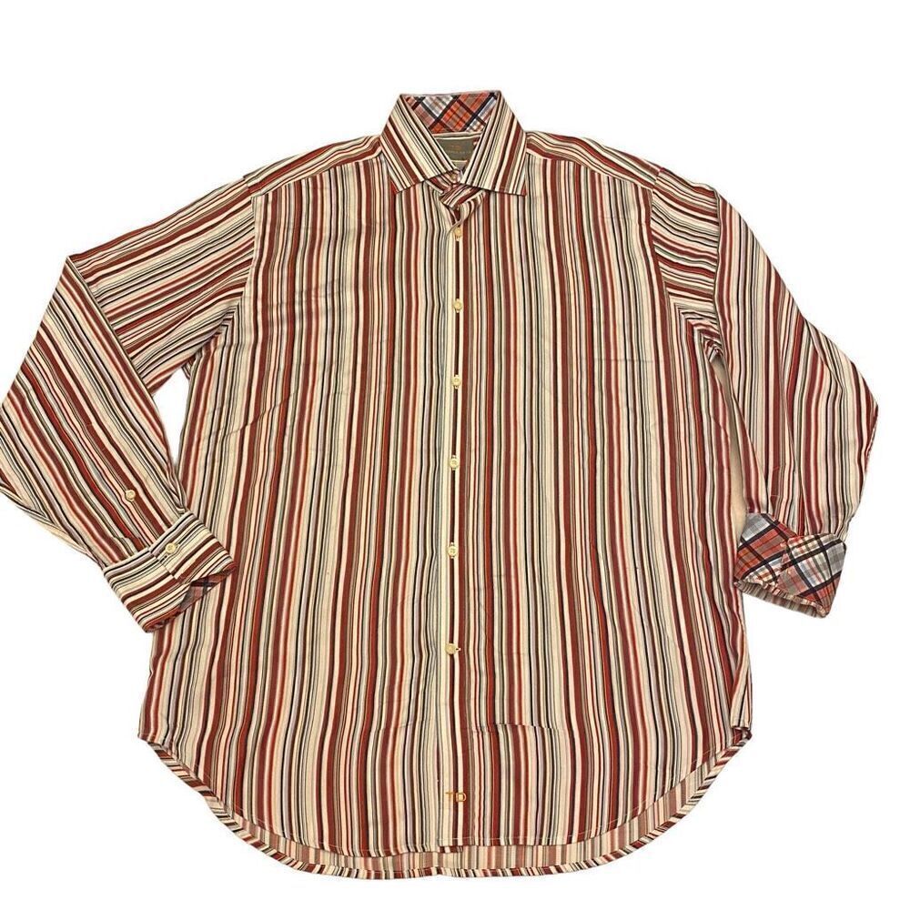 Thomas Dean Striped Long‎ Sleeve Button Down Shirt Sz M